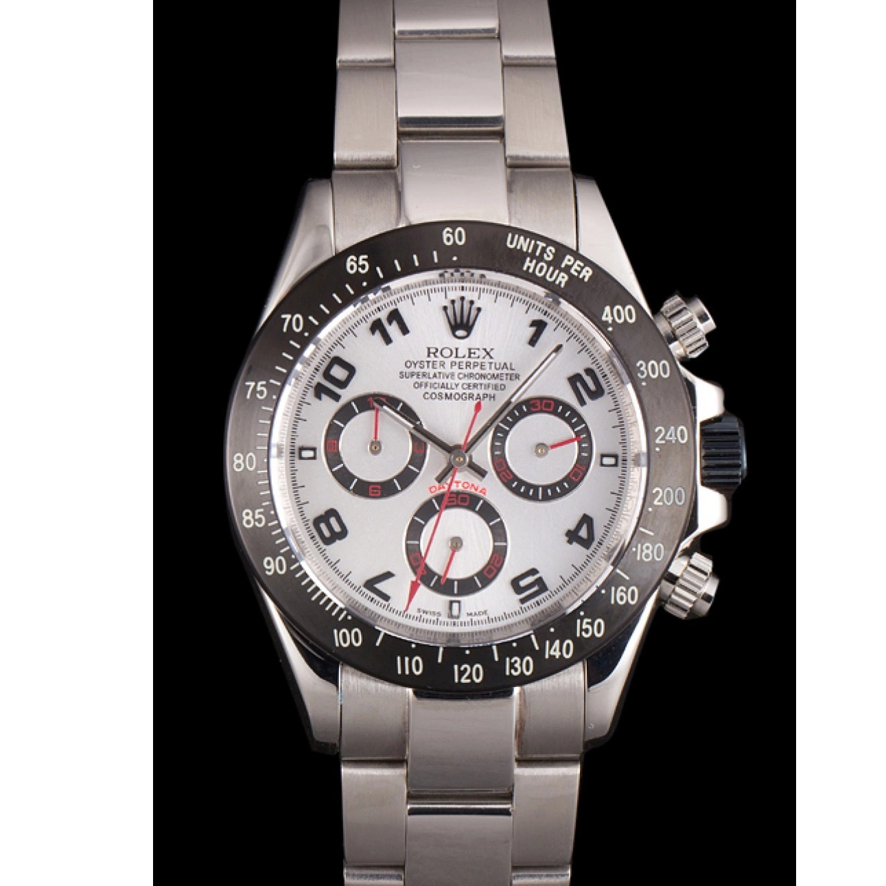 Aaa replica watch Dial Silver Daytona Enameled Stainless Steel Black Rolex 0807